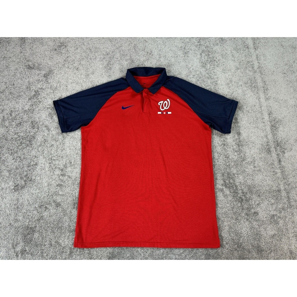 Washington Nationals Shirt Mens Large Red Blue Nike Mesh Baseball Dri Fit Logo